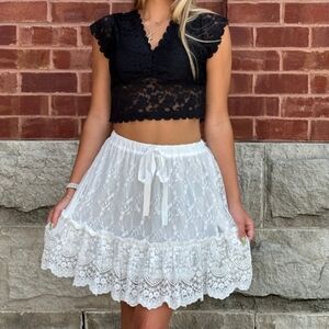 White Floral Lace Ruffle Skirt